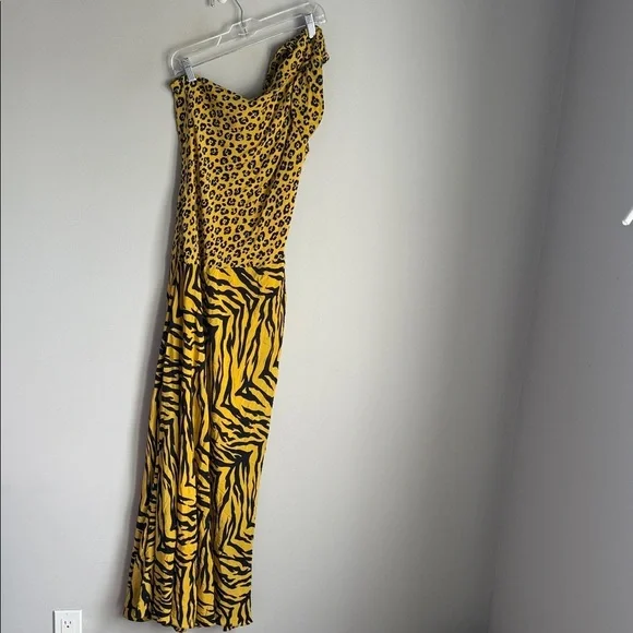 Moschino silk Yellow Animal-Print One-Shoulder Maxi Dress 10 - Picture 2 of 16